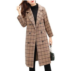 NWT Plaid Double Breasted Wool Coat